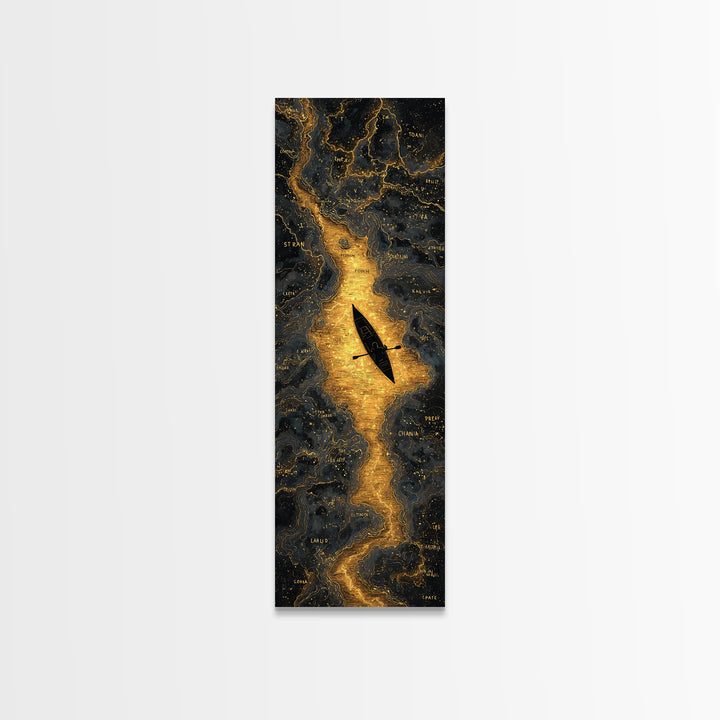 Rowing A Boat Through Hades The Underworld, Gold Canvas Wall Art, Canvas Print, Canvas Art, Man Cave Decor, Office Decor, Gift For Him