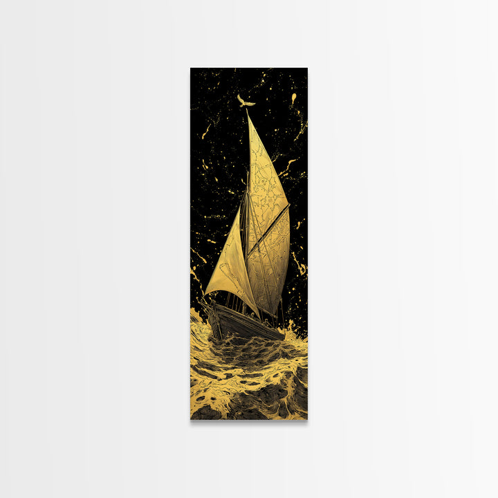 Golden Sailboat Nautical Wall Art, Gold Painting Print, Wood Framed Wall Art, Sail Boat Painting Print, Gold Painting