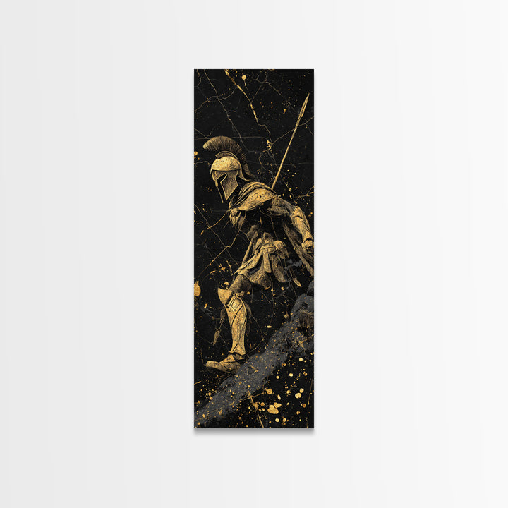 Black and Gold Spartan Soldier, Framed Wall Art, Gold, Canvas Gold Wall Art, Wood Frame Art, Man Cave Wall Art, Gift For Him