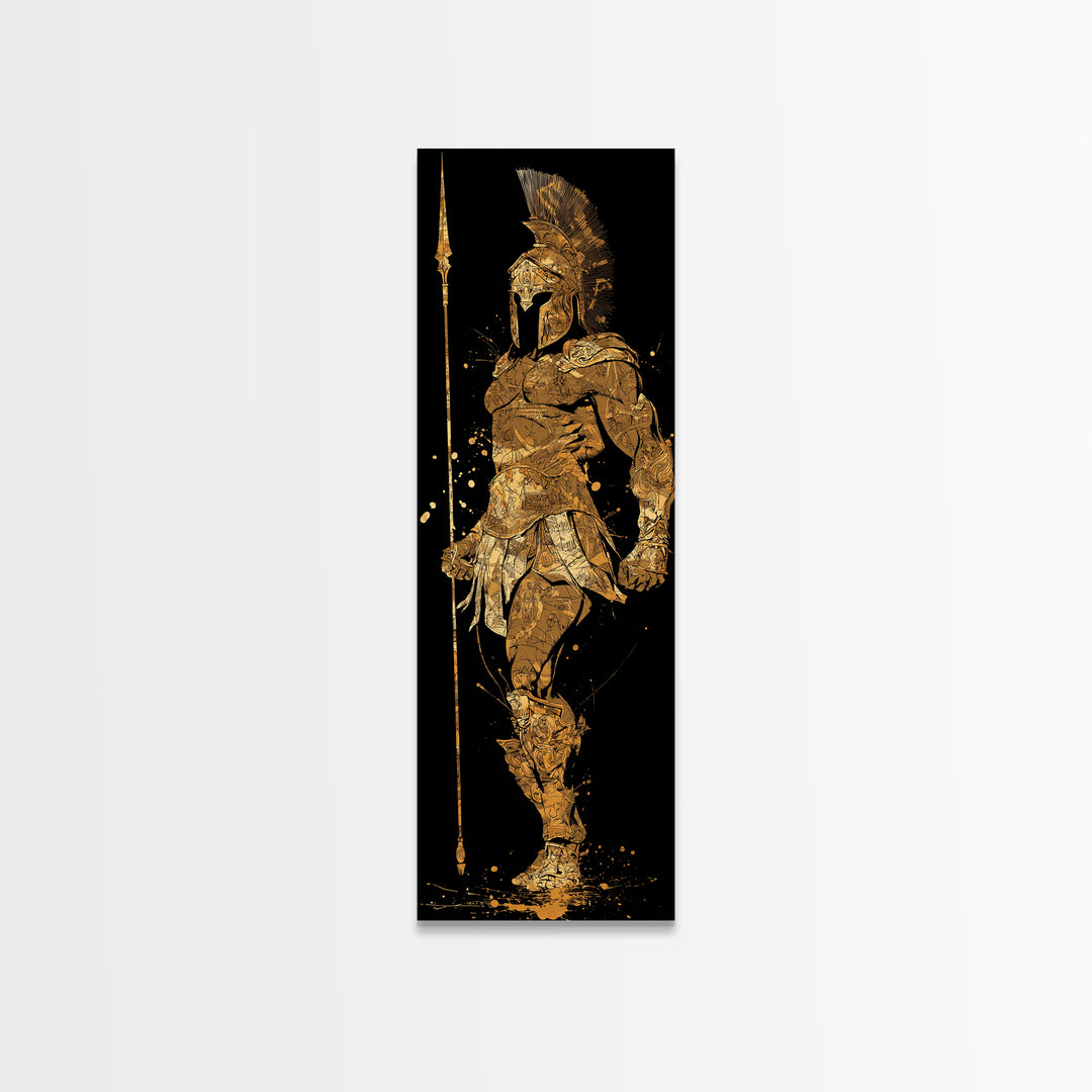 Gold Canvas Print, Spartan Hoplite Warrior Art, Ancient Greece Wall Decor, Real Wood Frame