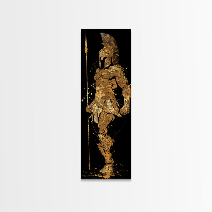 Gold Canvas Print, Spartan Hoplite Warrior Art, Ancient Greece Wall Decor, Real Wood Frame