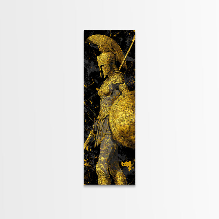 Gold Canvas Art, Athena Warrior Goddess Print, Shield And Sword Wall Decor, Real Wood Frame Decor