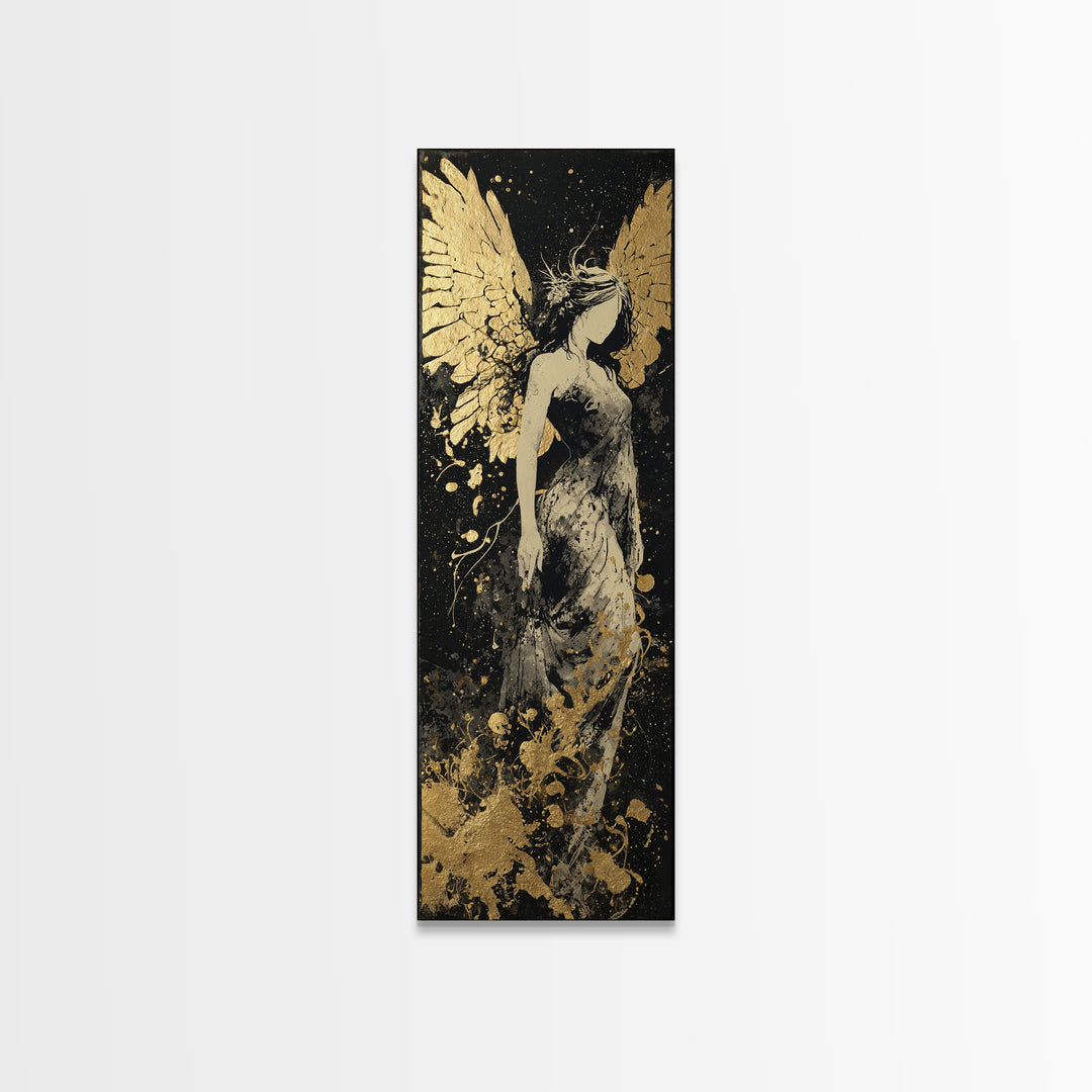 Gold Canvas Art, Eos Winged Goddess Print, Mythology Angelic Wall Decor, Real Wood Frame Greek Artwork