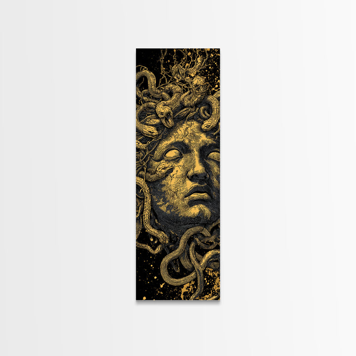 Medusa Gold Canvas Art, Greek Mythology Wall Print, Serpent Goddess Decor, Real Wood Framed Gold Mythical Artwork