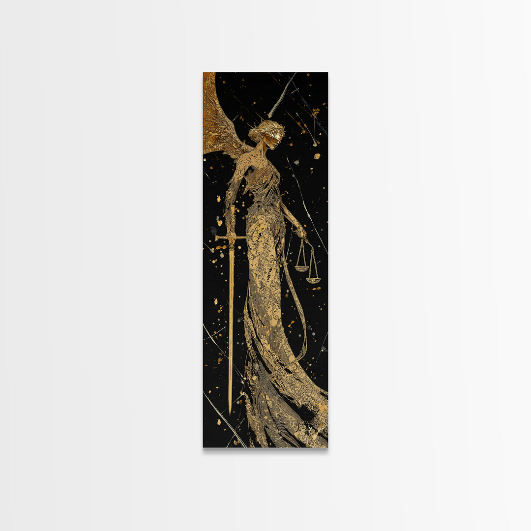 Nemesis Goddess Gold Canvas Print, Divine Justice Wall Art, Greek Mythology Decor, Real Wood Framed Gold Print
