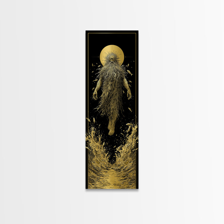 Oceanus Greek Titan Gold Canvas Art, Sea God Wall Print, Mythical Water Deity Decor, Real Wood Framed Gold Artwork