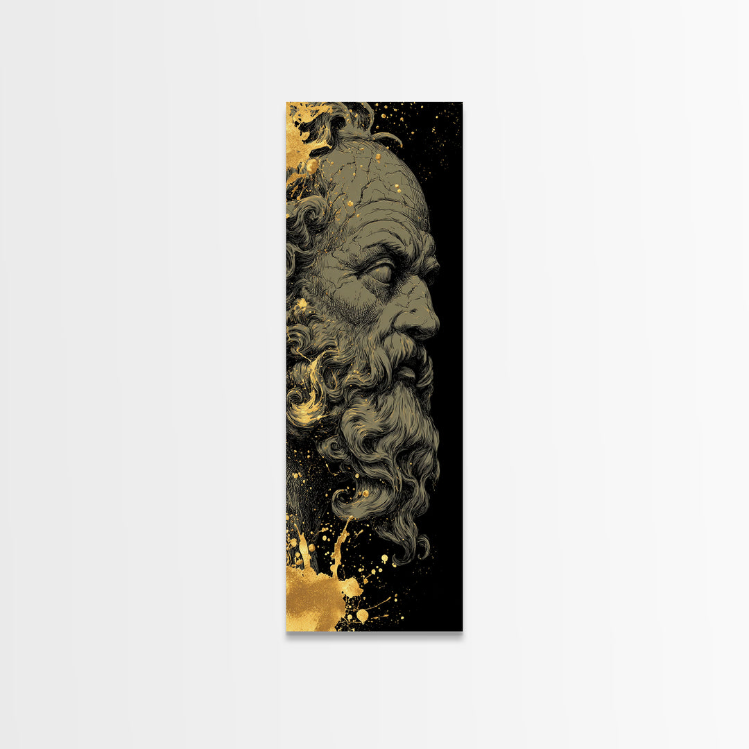 Socrates Gold Canvas Print, Greek Philosopher Wall Art, Ancient Wisdom Decor, Real Wood Framed Gold Artwork