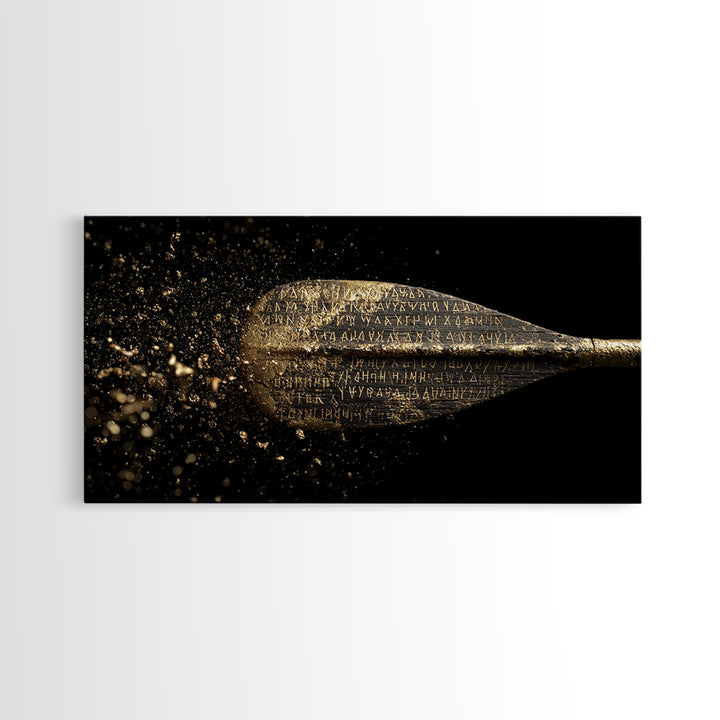 Ancient Golden Spear Tip, Gold Canvas Art, Real Wood Frame, Splatter Style Weapon Artwork, Mythology Inspired Decor
