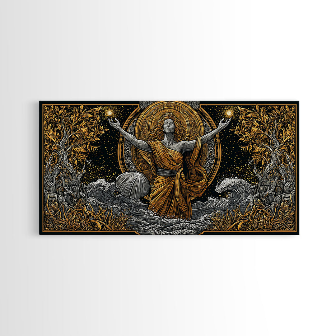 Aphrodite Goddess Of Love And Beauty, Gold Canvas Print, Elegant Greek Mythology Wall Art, Luxury Classic Home Decor