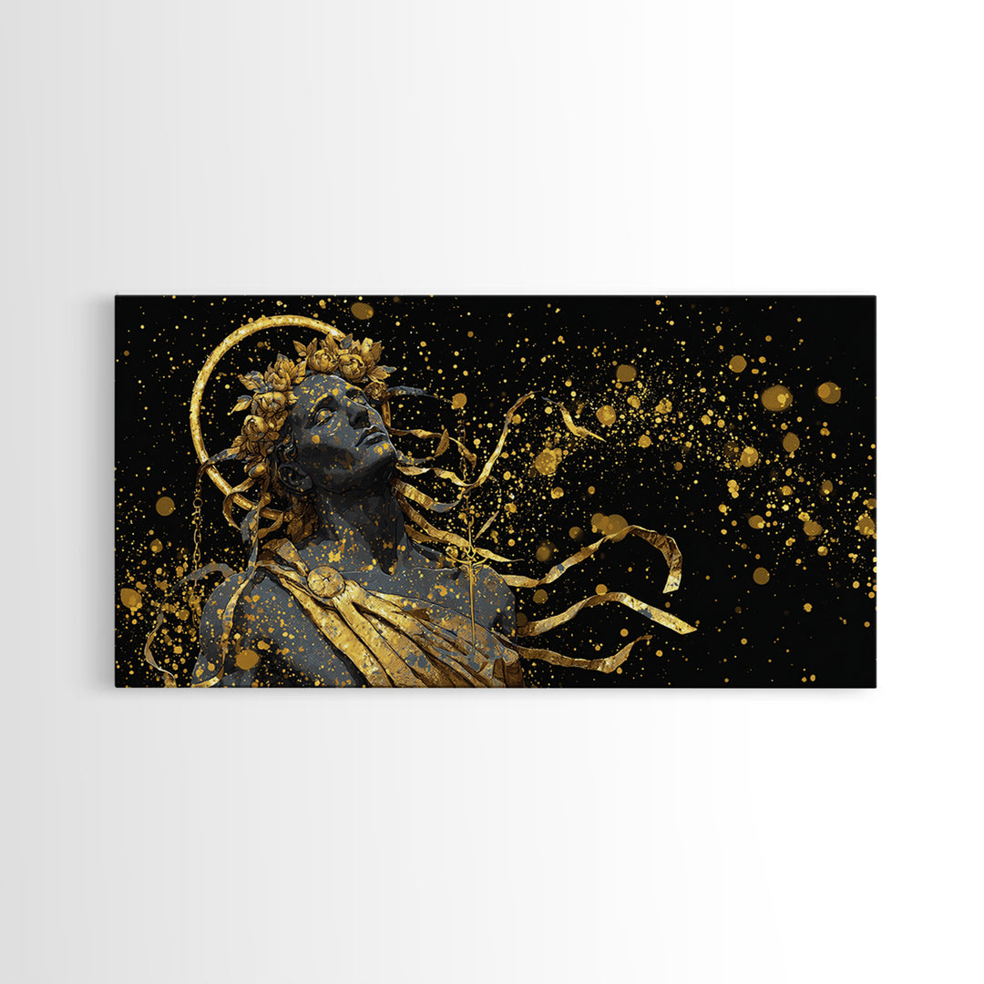 Apollo God Of Music And Light, Gold Canvas Art, Radiant Greek Mythology Wall Decor, Classical Fine Art Design For Elegant Interiors