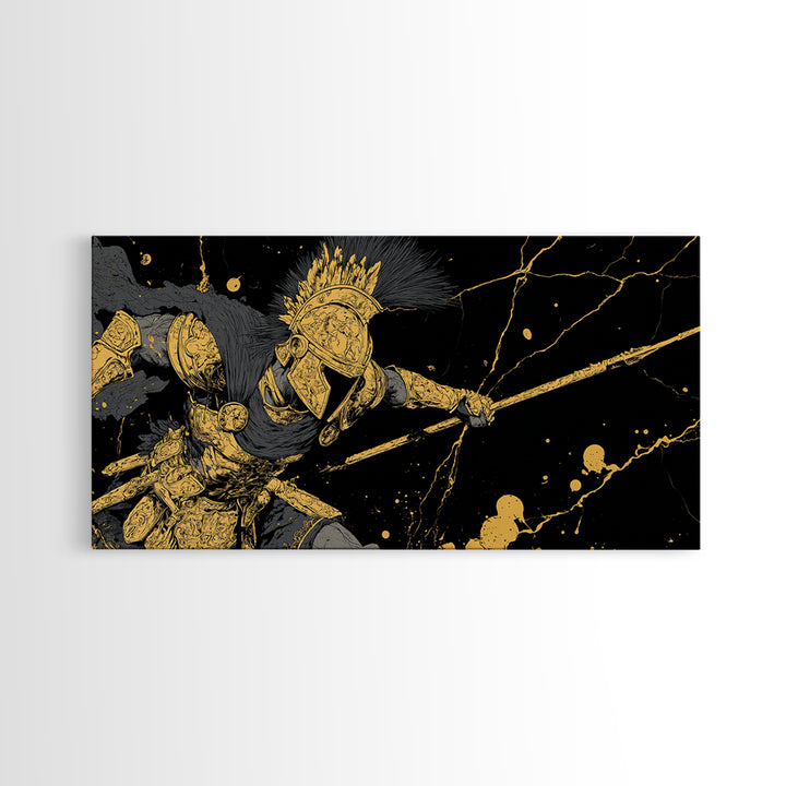 Ares God Of War In Battle Armor, Gold Canvas Print, Fierce Greek Mythology Wall Art, Bold Classical Warrior Home Decor