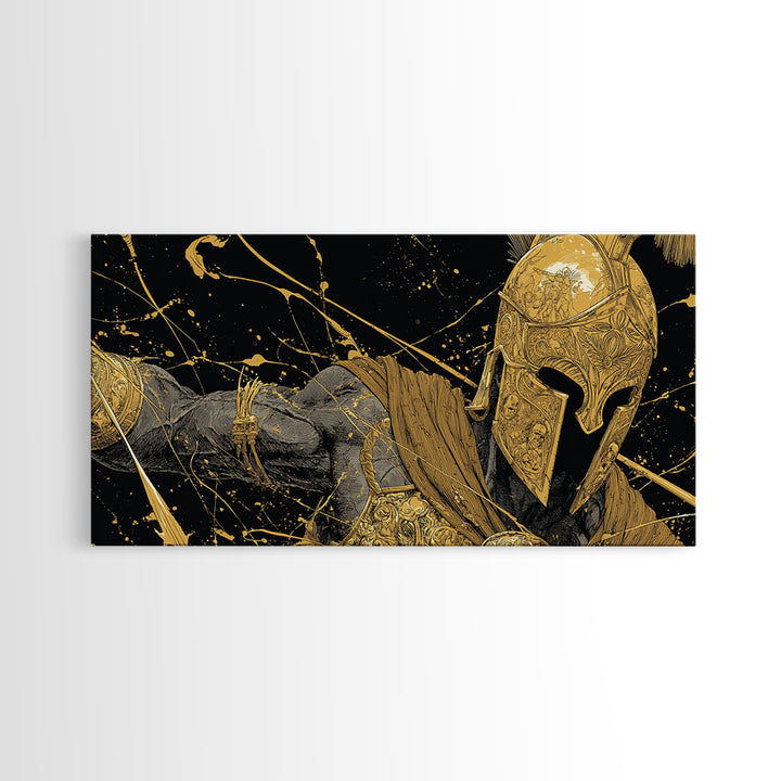Ares Greek God In Golden Armor, Gold Canvas Print, Powerful Mythology Wall Art, Bold Classical Greek Warrior Home Decor