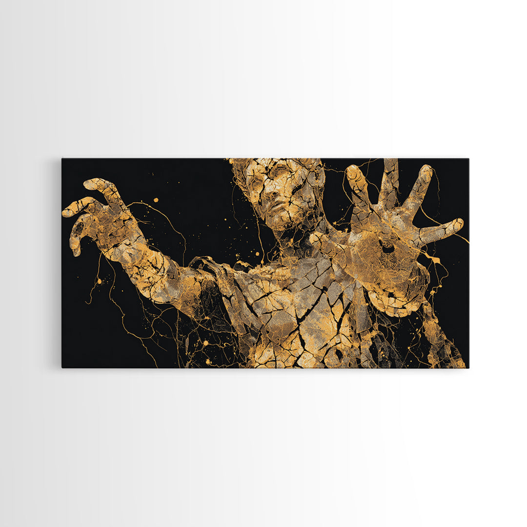 Gold Canvas Art, Colossus Greek Titan, Mythological Warrior Wall Decor, Black and Gold Canvas Print, Ancient Greece Home Accent