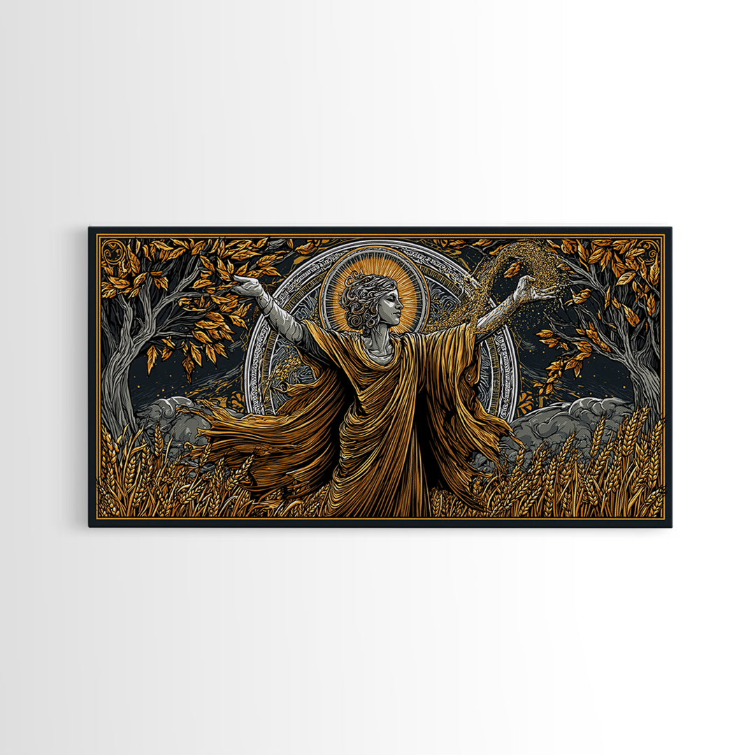 Gold Canvas Art, Demeter Goddess of Harvest, Greek Mythology Wall Decor, Ancient Agriculture Theme, Black and Gold Canvas Artwork