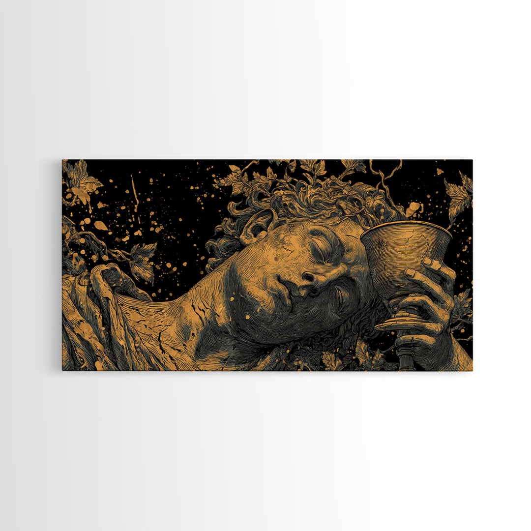 Gold Canvas Print, Dionysus God of Wine, Greek Mythology Art, Ancient Feast Celebration, Black and Gold Decorative Artwork