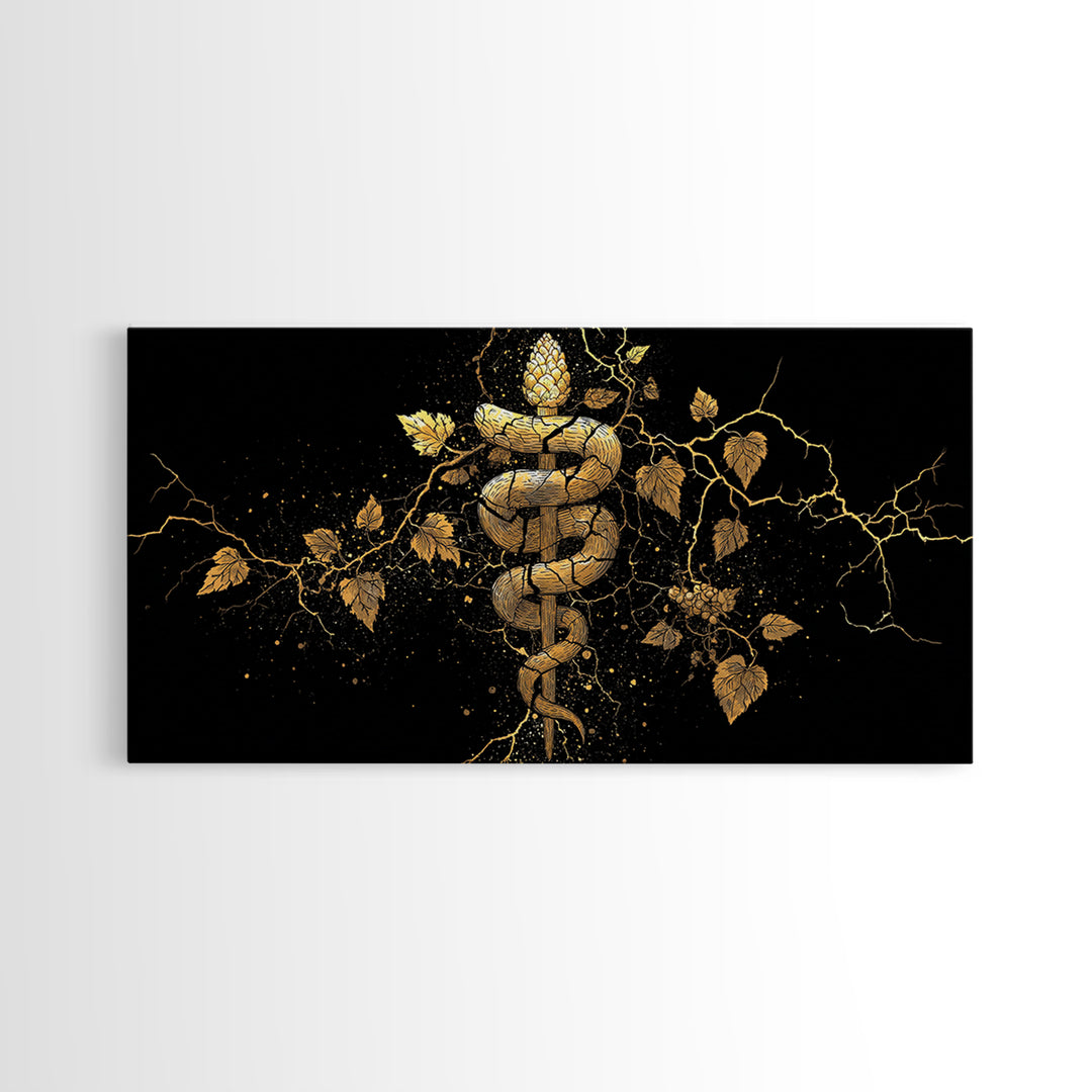 Gold Canvas Print, Dionysus with Grapes, Greek God of Wine Wall Decor, Ancient Myth Celebration Art, Black and Gold Artwork