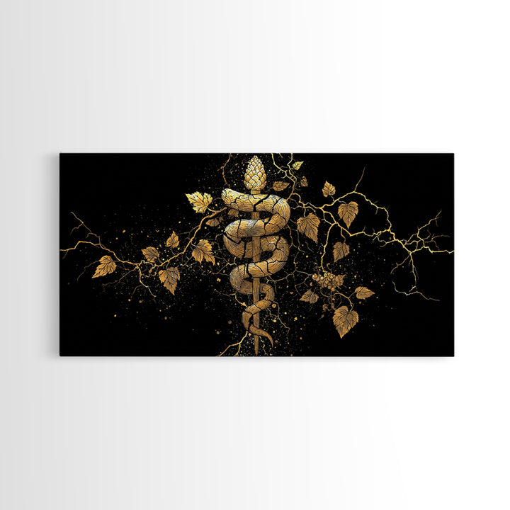 Gold Canvas Print, Dionysus with Grapes, Greek God of Wine Wall Decor, Ancient Myth Celebration Art, Black and Gold Artwork