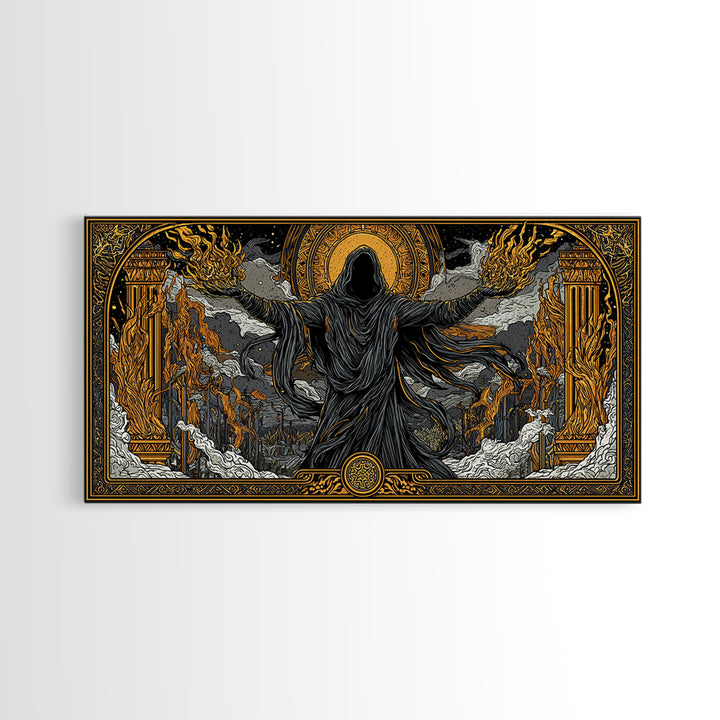 Gold Canvas Art, Erebus God of Darkness, Greek Primordial Deity Wall Scene, Ancient Myth Shadow Theme, Black and Gold Canvas Artwork