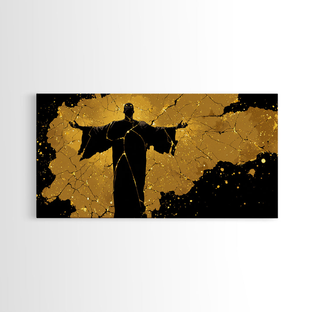 Erebus Gold Canvas Print, Greek God Wall Art, Dark Mythology Decor, Real Wood Frame, Luxury Canvas Wall Hanging, Gift For Him