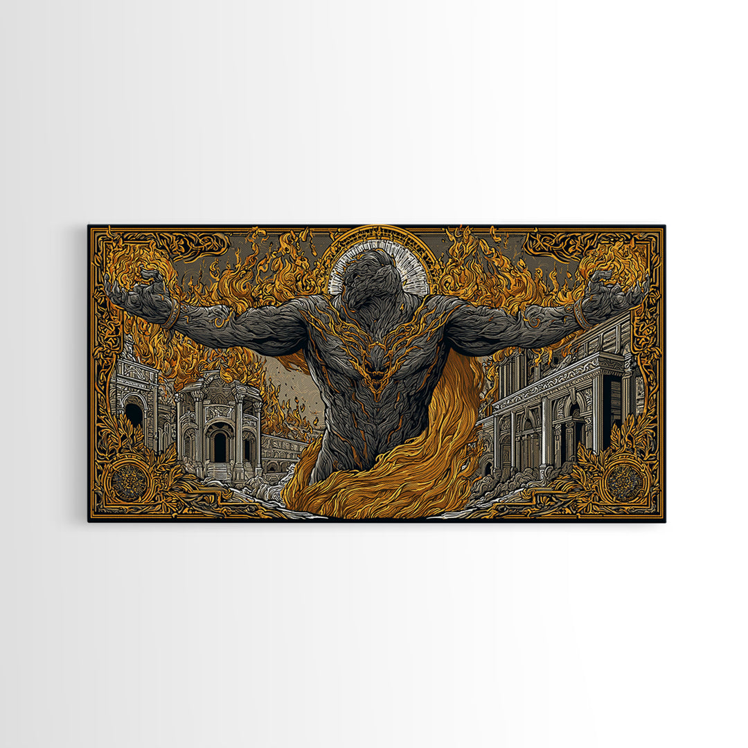 Erebus Gold Canvas Print, Mythical God Artwork, Ancient Greek Wall Art, Real Wood Frame, Luxury Canvas Home Decor, Gothic Style