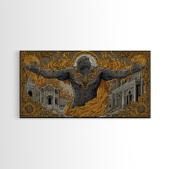 Erebus Gold Canvas Print, Mythical God Artwork, Ancient Greek Wall Art, Real Wood Frame, Luxury Canvas Home Decor, Gothic Style