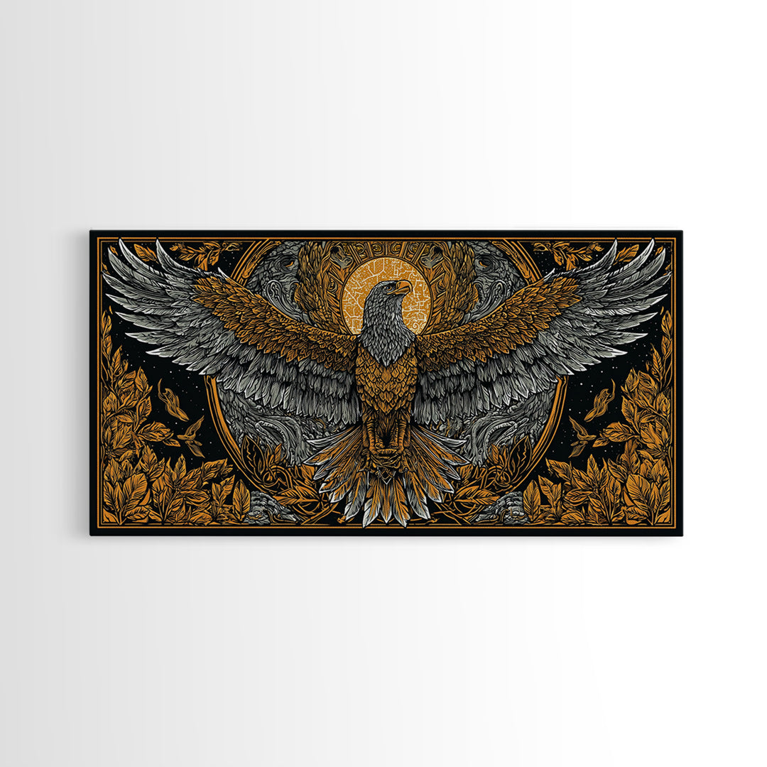 Ganymede Gold Canvas Art, Greek Mythology Canvas Print, Eagle God Wall Decor, Real Wood Frame, Luxury Canvas Artwork For Home Or Office