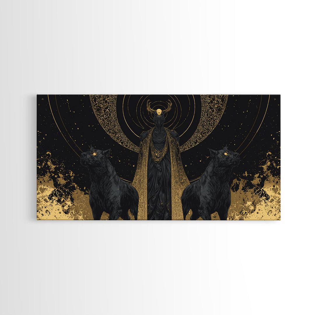 Hades Gold Canvas Art, Mythology God Of The Dead Wall Decor, Greek God Canvas Print, Real Wood Frame, Luxury Dark Gothic Wall Artwork