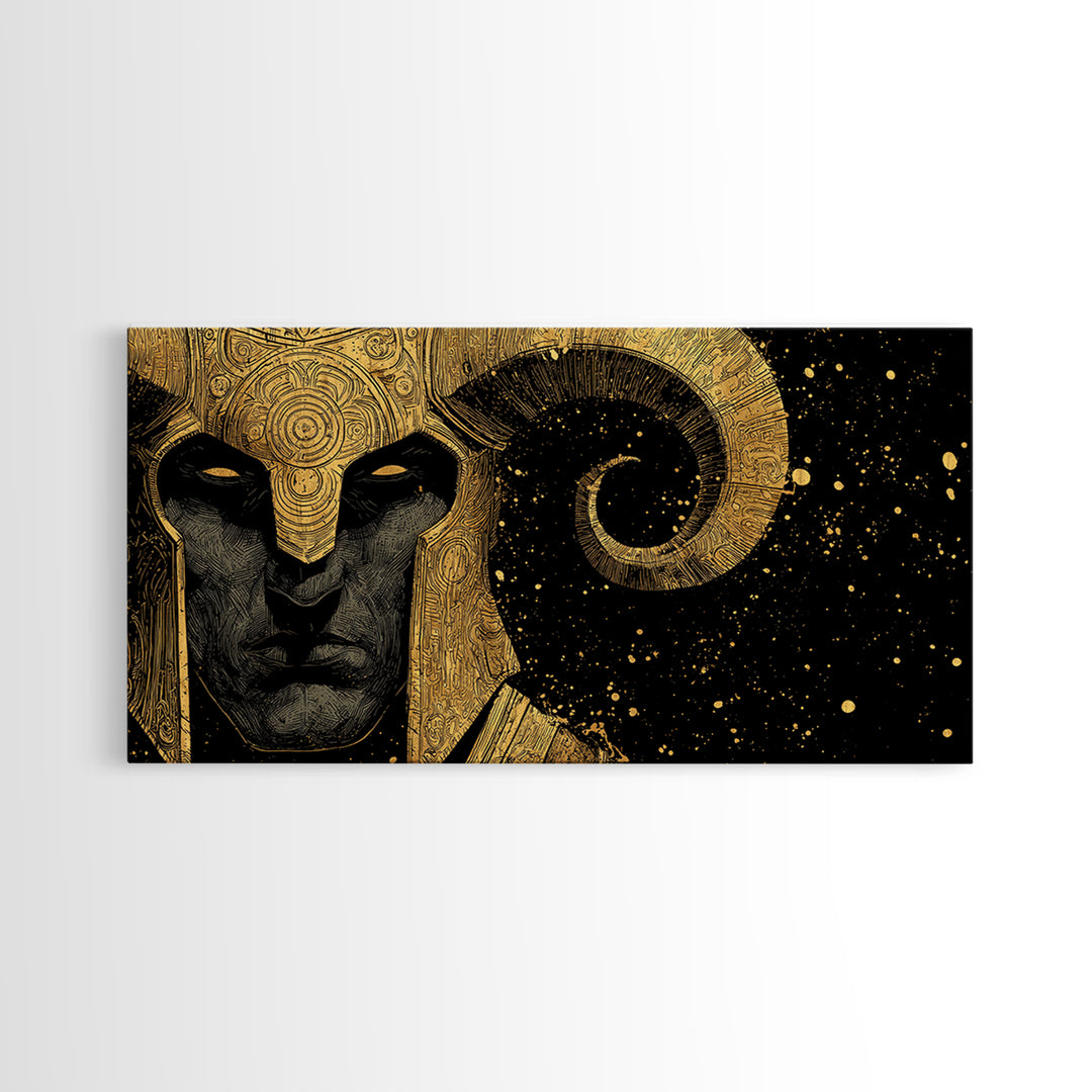Hades Gold Canvas Art, Greek Mythology God of the Underworld, Dark Elegant Wall Decor, Mythical Warrior Artwork for Home