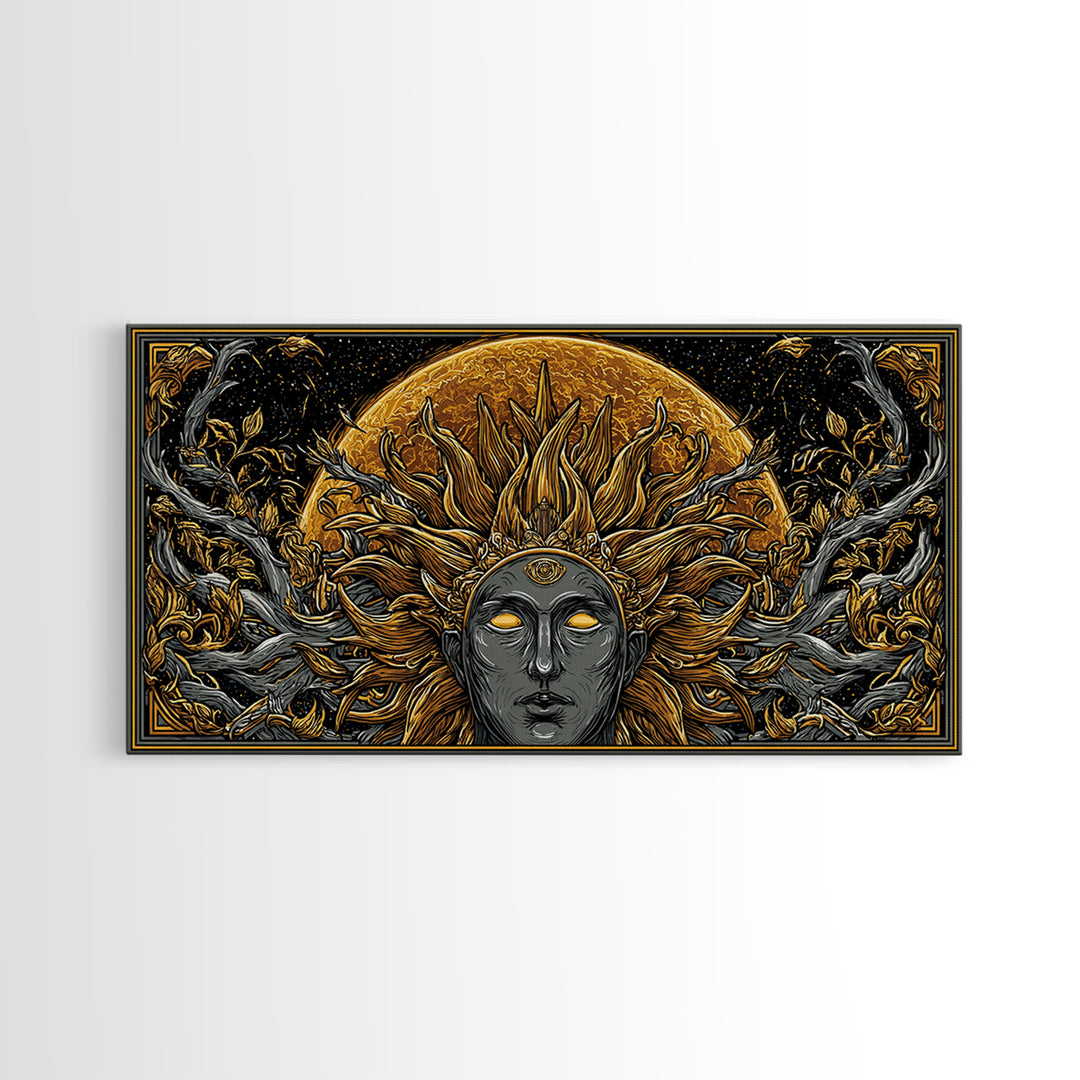 Helios Gold Canvas Print, Greek God Wall Art, Mythology Decor, Luxury Gold Artwork, Real Wood Frame Home Decor