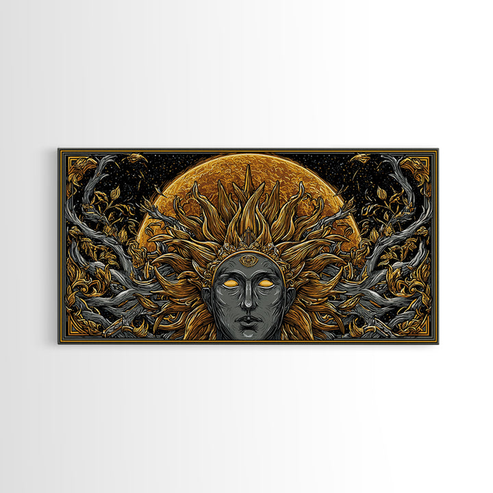 Helios Gold Canvas Print, Greek God Wall Art, Mythology Decor, Luxury Gold Artwork, Real Wood Frame Home Decor