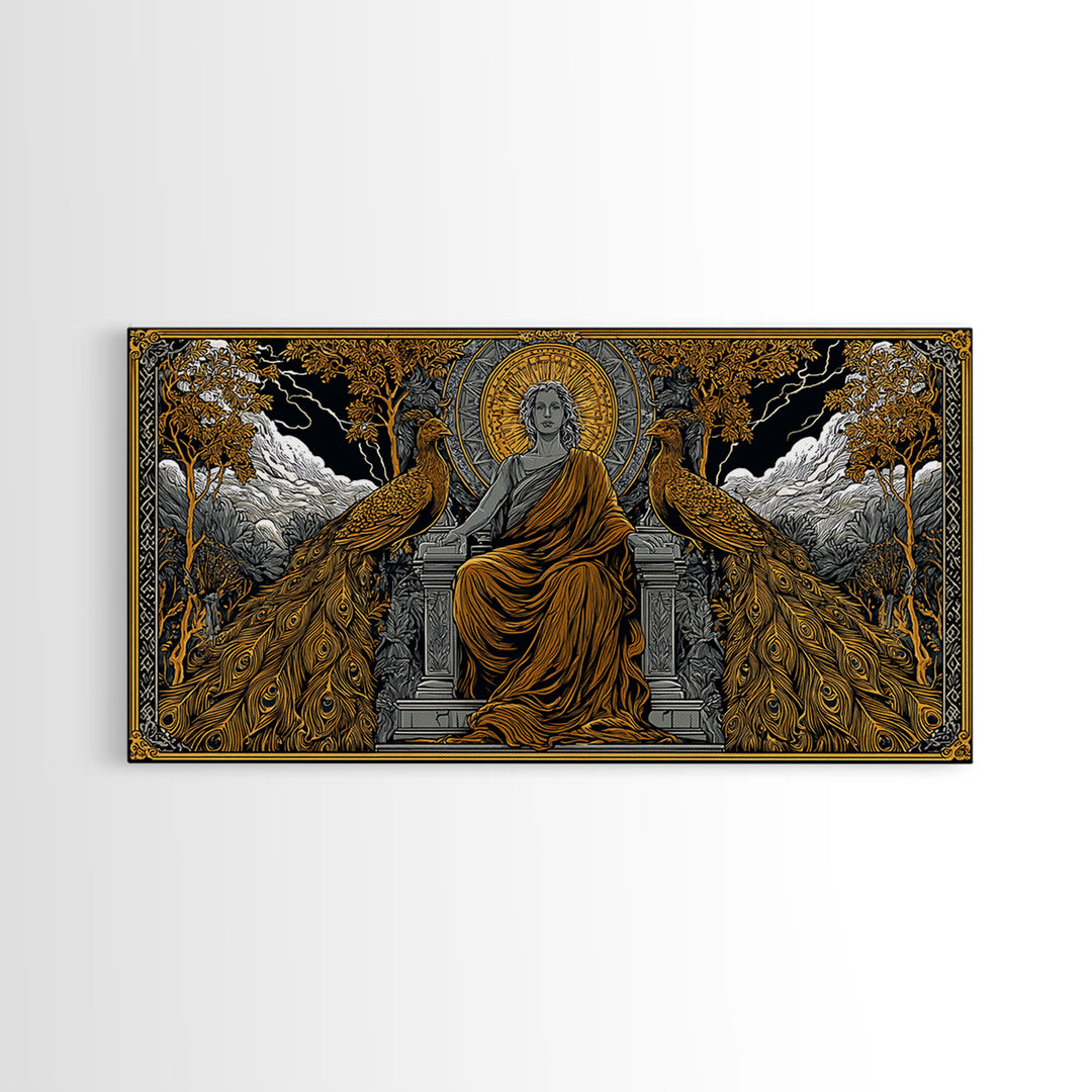 Hera Gold Canvas Print, Greek Goddess Wall Art, Mythology Decor, Luxury Gold Artwork, Real Wood Frame Home Decor
