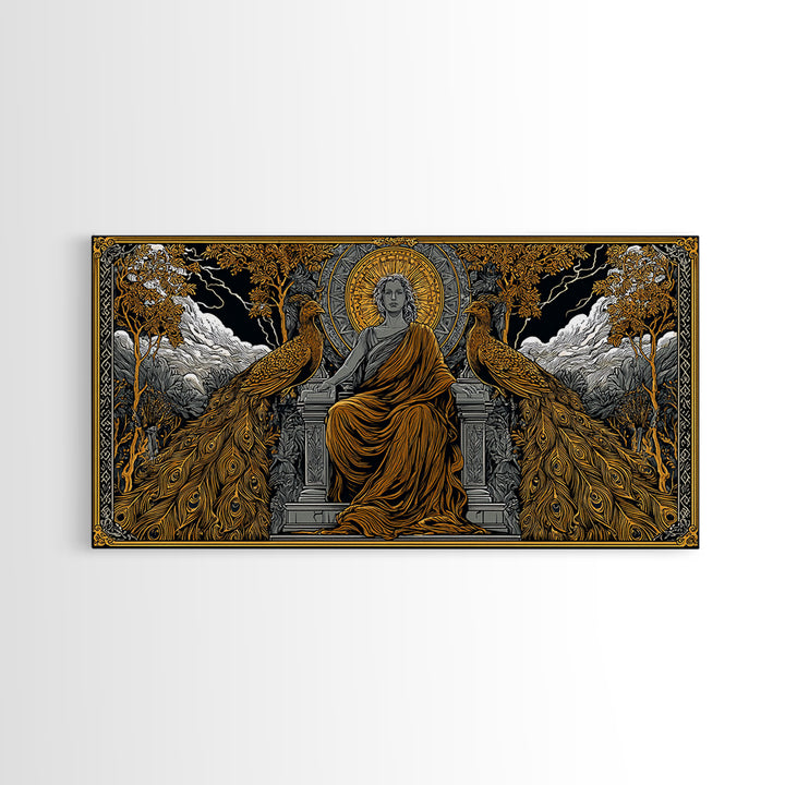 Hera Gold Canvas Print, Greek Goddess Wall Art, Mythology Decor, Luxury Gold Artwork, Real Wood Frame Home Decor