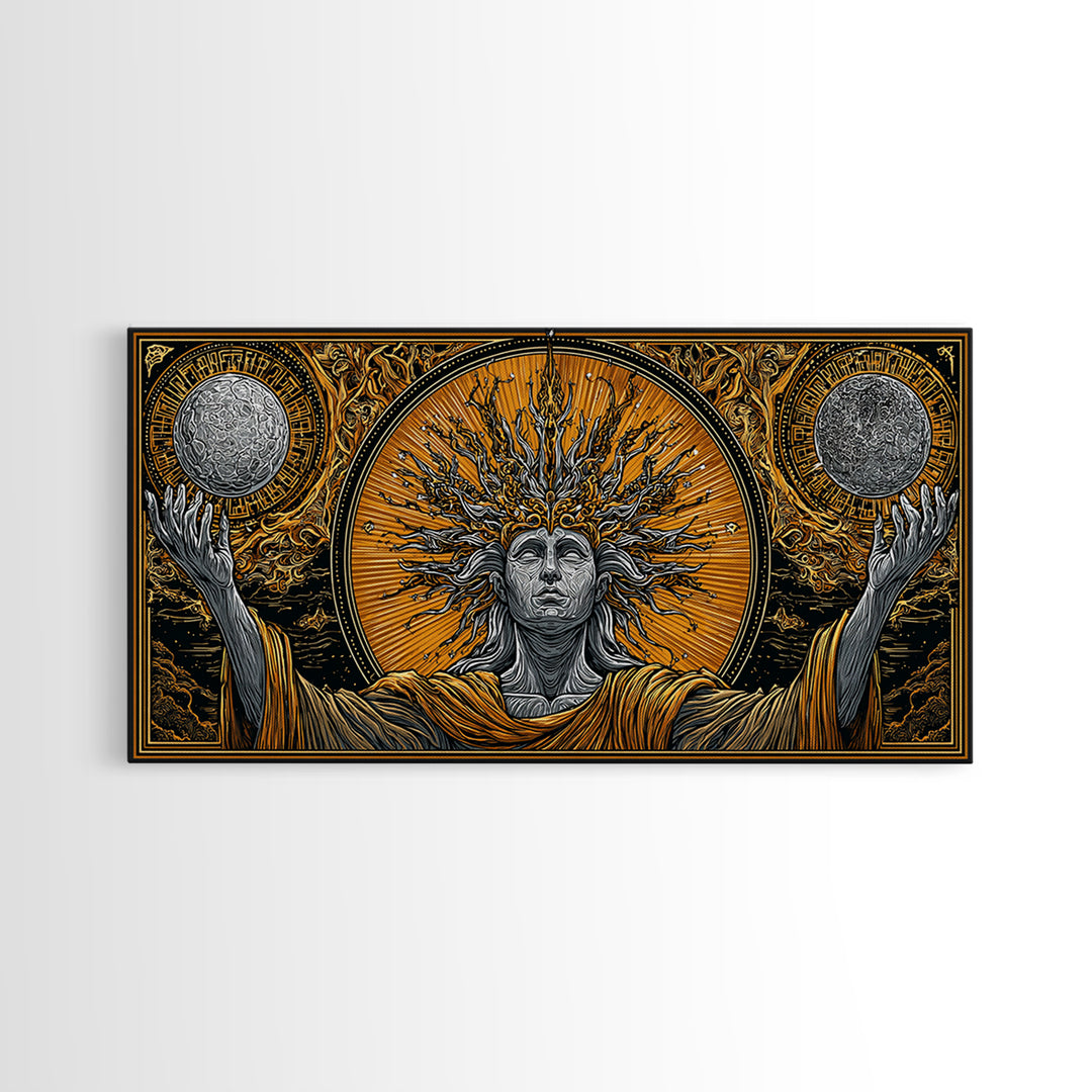 Hyperion Gold Canvas Print, Greek God Wall Art, Mythology Decor, Luxury Gold Artwork, Real Wood Frame Home Decor