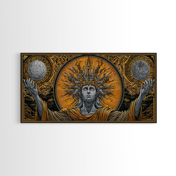 Hyperion Gold Canvas Print, Greek God Wall Art, Mythology Decor, Luxury Gold Artwork, Real Wood Frame Home Decor