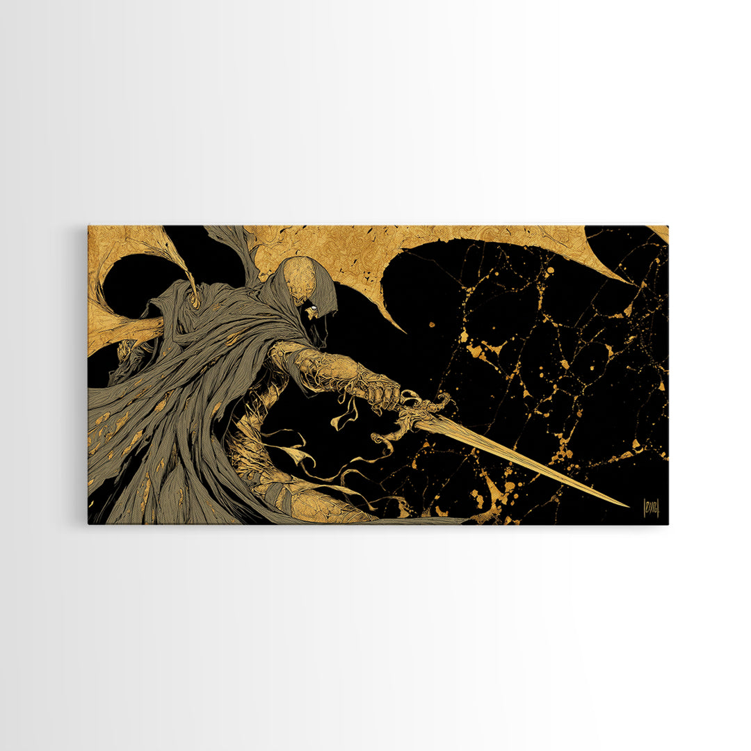 Nemesis Gold Canvas Print, Greek Goddess Wall Art, Mythology Decor, Luxury Gold Artwork, Real Wood Frame Home Decor