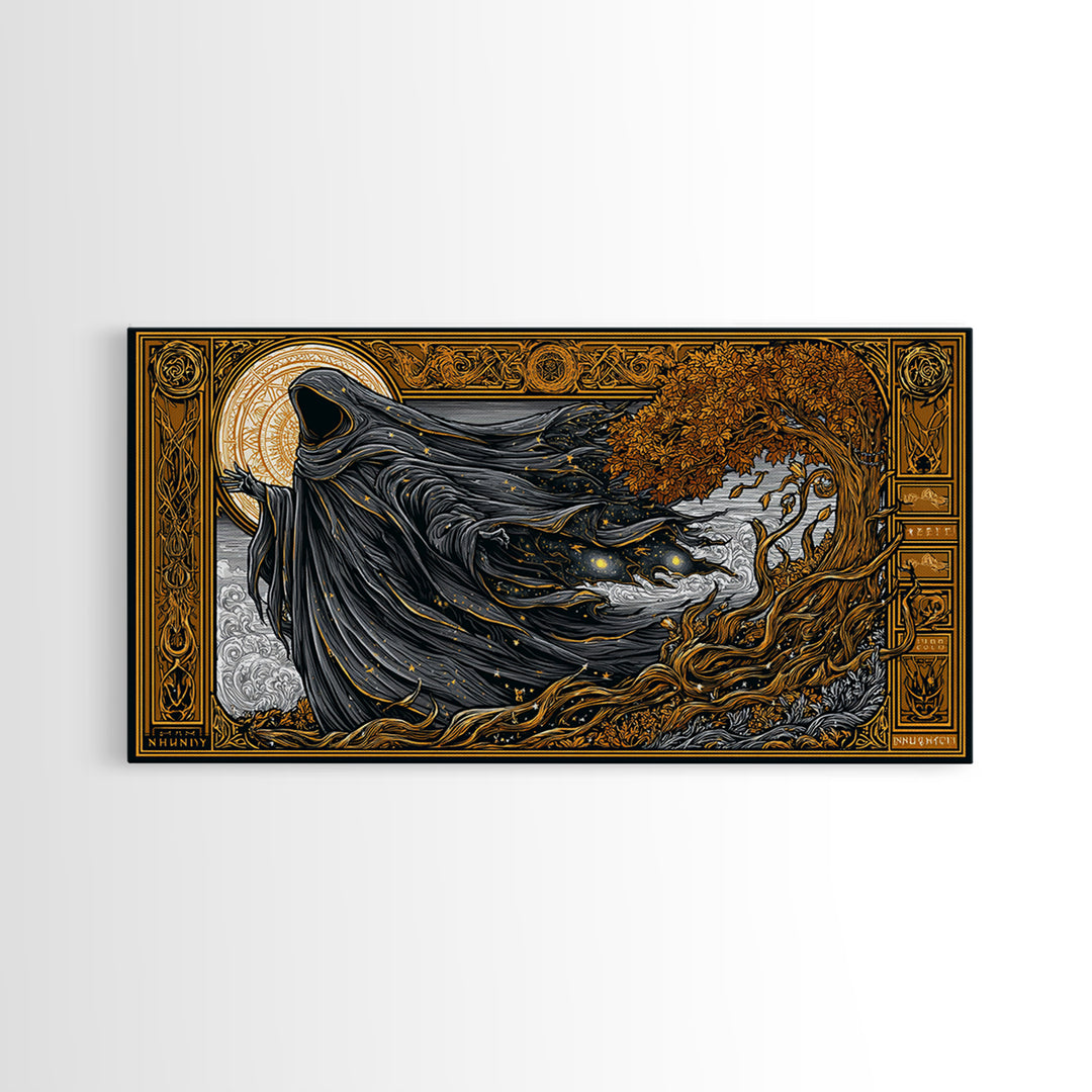 Nyx Gold Canvas Print, Greek Goddess Wall Art, Luxury Mythology Decor, Real Wood Frame Artwork, Elegant Night Goddess Print