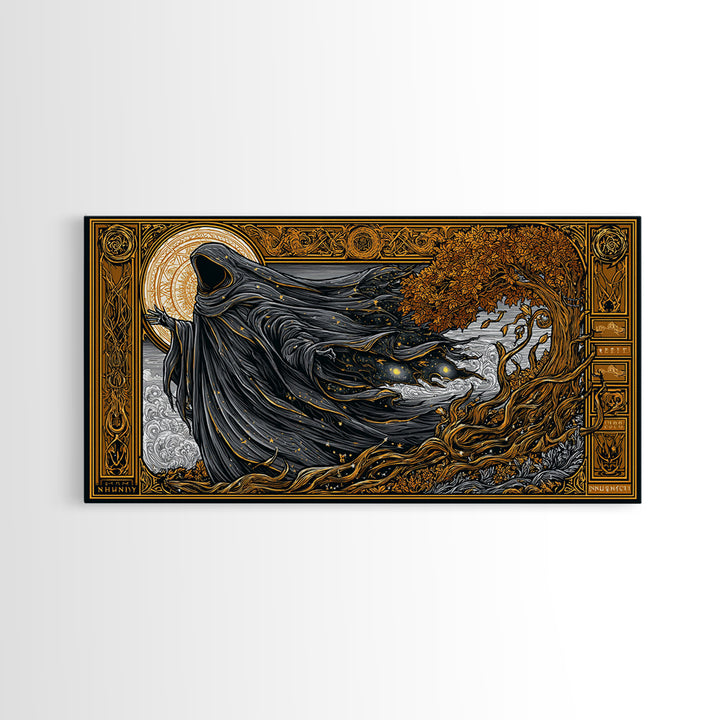 Nyx Gold Canvas Print, Greek Goddess Wall Art, Luxury Mythology Decor, Real Wood Frame Artwork, Elegant Night Goddess Print