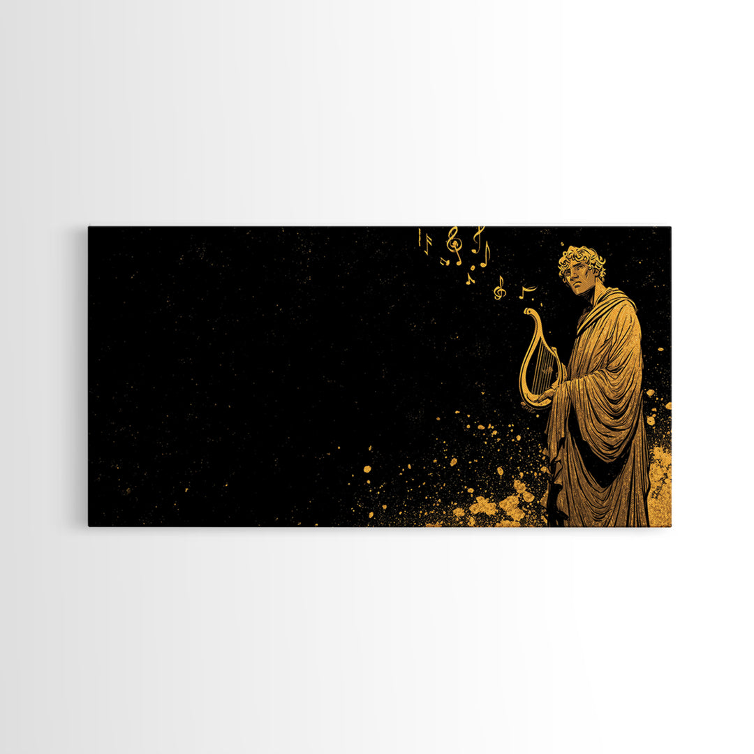 Orpheus Gold Canvas Print, Greek God Wall Art, Luxury Mythology Decor, Real Wood Frame Artwork, Elegant Lyre Musician Artwork