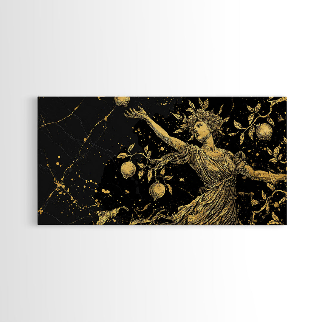 Persephone Gold Canvas Print, Greek Goddess Wall Art, Luxury Mythology Decor, Real Wood Frame Artwork, Elegant Harvest Goddess