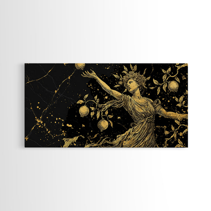 Persephone Gold Canvas Print, Greek Goddess Wall Art, Luxury Mythology Decor, Real Wood Frame Artwork, Elegant Harvest Goddess