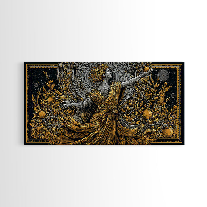 Persephone Gold Canvas Art, Greek Goddess Wall Decor, Luxury Mythology Wall Hanging, Real Wood Frame Print, Elegant Harvest Goddess