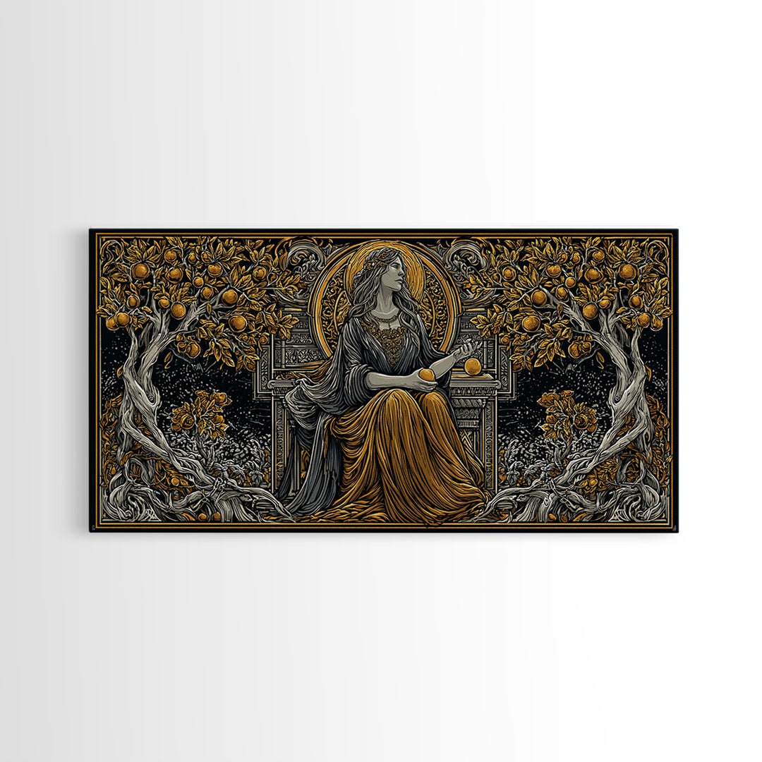 Persephone Greek Goddess Gold Canvas Print, Mythology Wall Art, Luxury Home Decor, Real Wood Frame, Elegant Gift Idea
