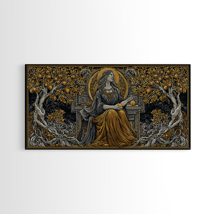 Persephone Greek Goddess Gold Canvas Print, Mythology Wall Art, Luxury Home Decor, Real Wood Frame, Elegant Gift Idea