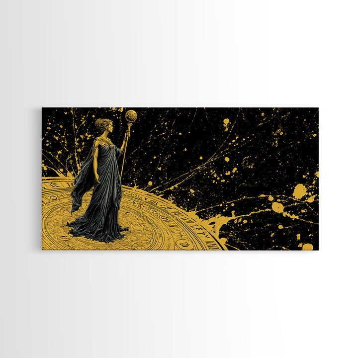 Phoebe Greek Goddess Gold Canvas Art, Mythology Canvas Print, Luxury Home Decor, Real Wood Frame, Classical Art Gift