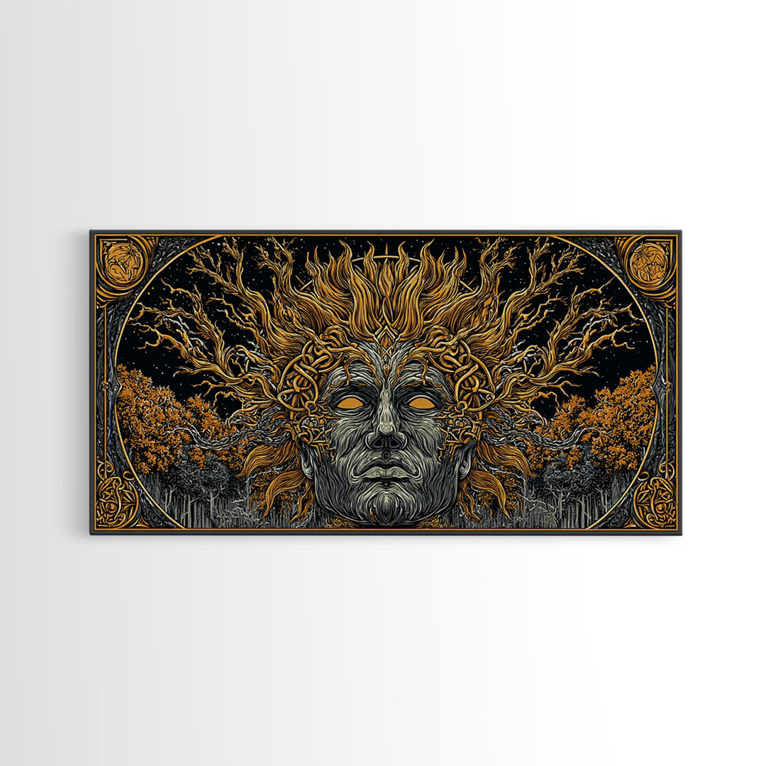 Prometheus Fire Bringer Gold Canvas Print, Greek Mythology Wall Art, Real Wood Frame, Titan Decor, Inspirational Gift