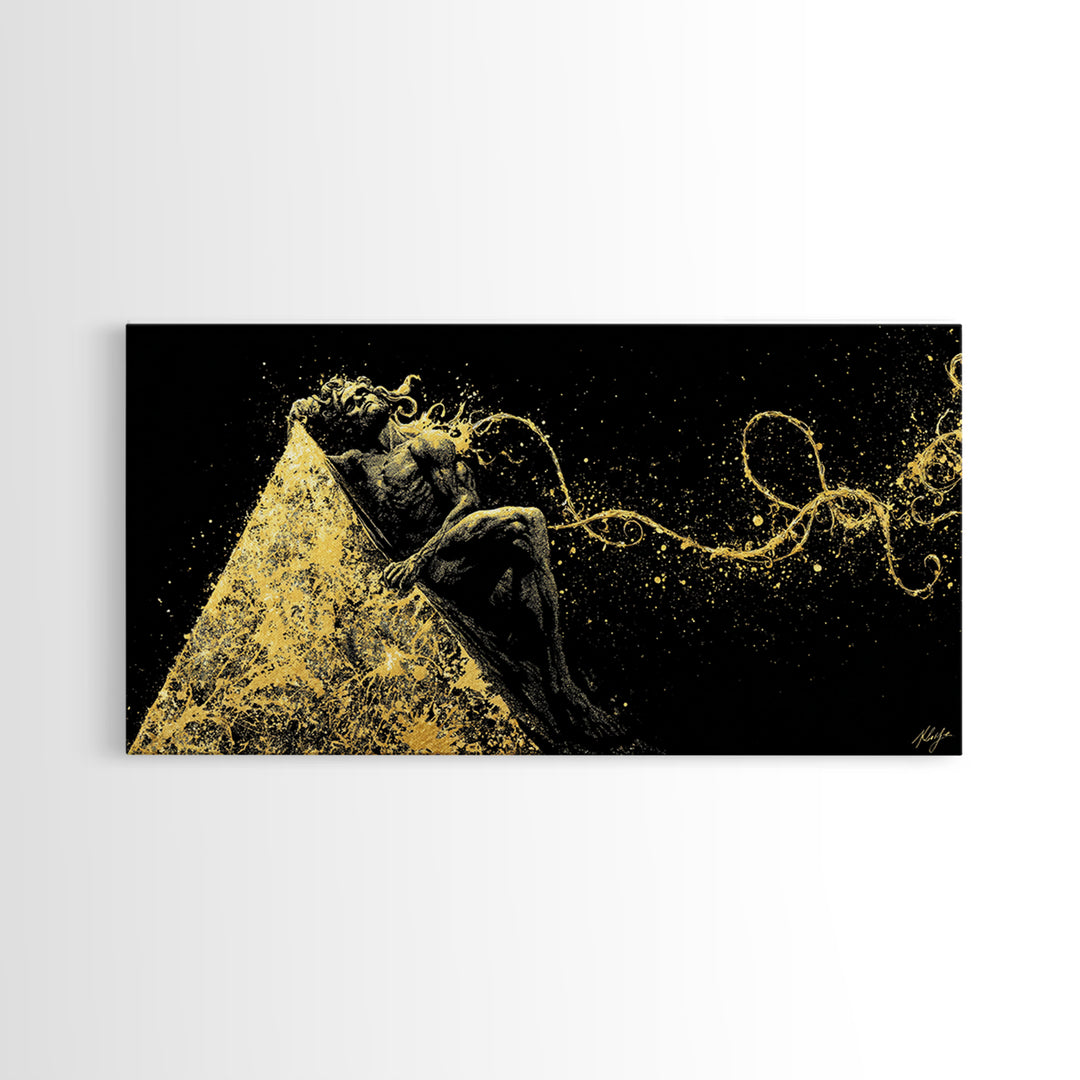 Prometheus Bound Gold Canvas Art, Greek Mythology Canvas Print, Real Wood Frame, Titan Wall Decor, Dramatic Art Gift