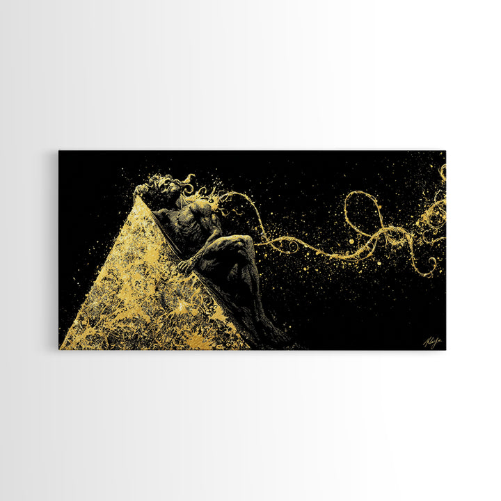 Prometheus Bound Gold Canvas Art, Greek Mythology Canvas Print, Real Wood Frame, Titan Wall Decor, Dramatic Art Gift