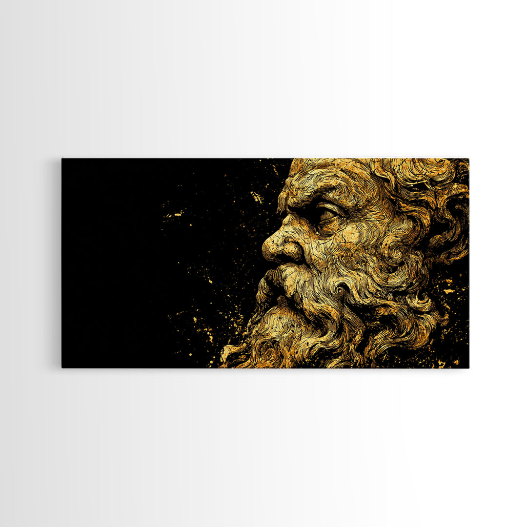 Socrates Greek Philosopher Gold Canvas Art, Ancient Philosophy Canvas Print, Real Wood Frame, Classical Wisdom Gift