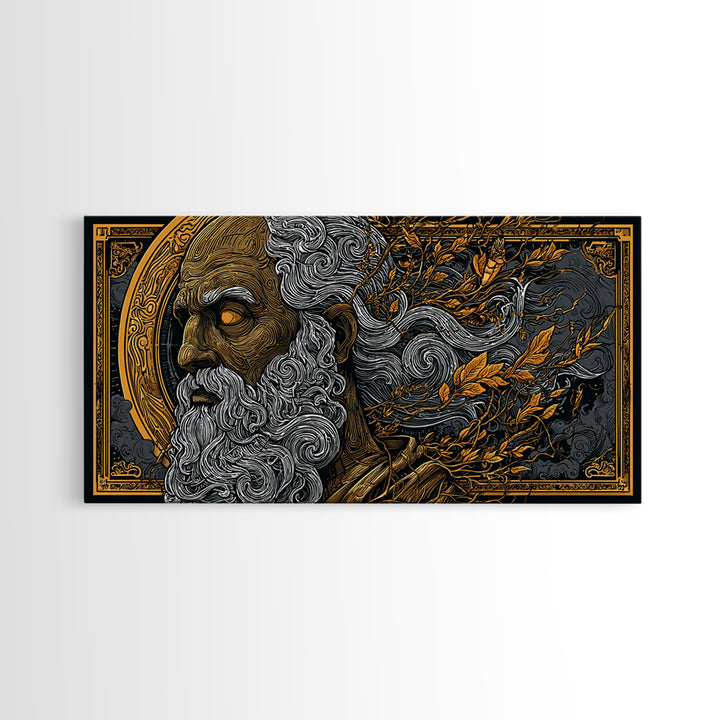 Socrates Gold Canvas Print, Real Wood Framed Greek Philosophy Wall Art, Luxury Mythology Inspired Canvas Artwork