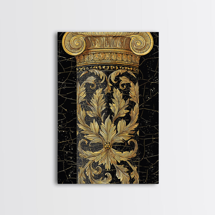 Greek Column Detail Artwork, Ornate Corinthian Pillar Wall Art, Canvas Gold Canvas Print, Real Wood Frame Classic Decor